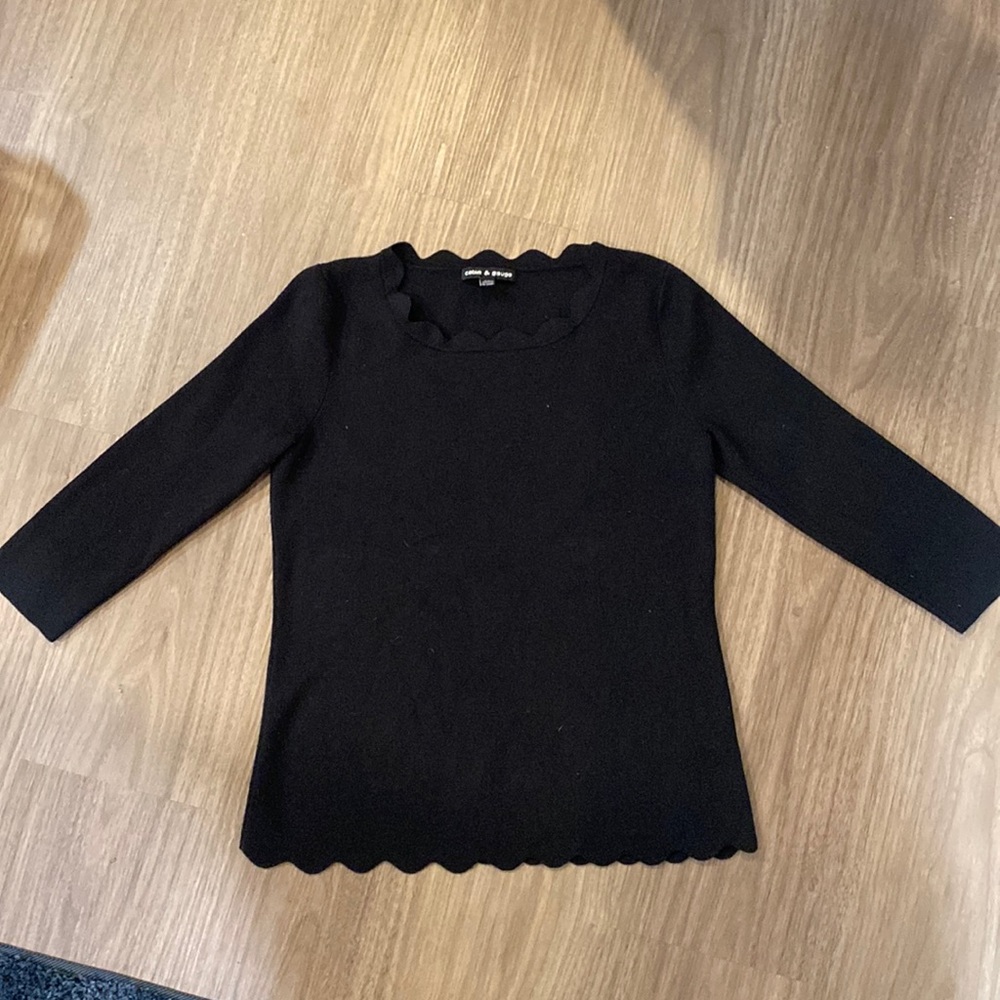 Black Cable & Gauge Scalloped Sweater